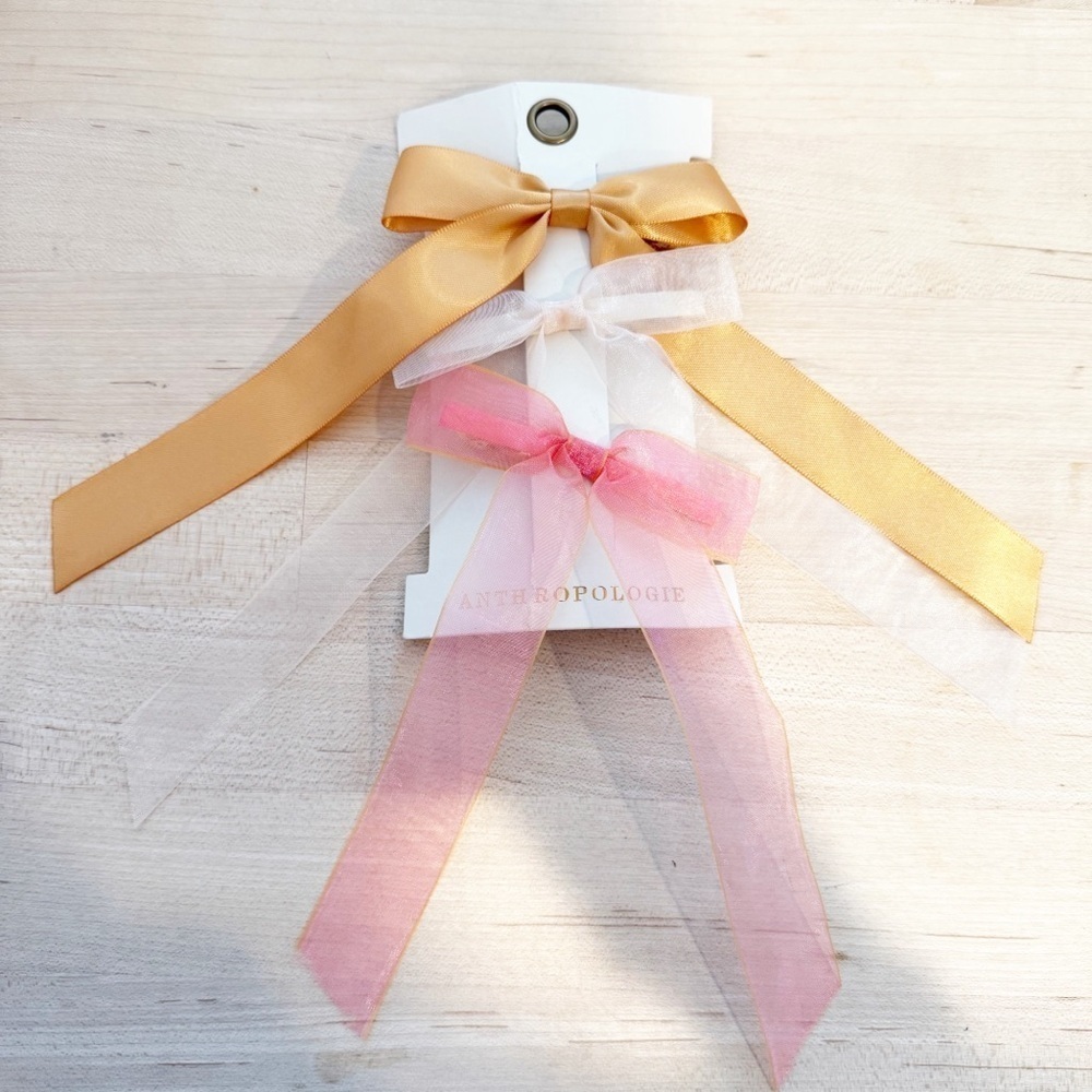 ANTHROPOLOGIE Ribbon Barrette Set Of 3 NWT Pink and Gold